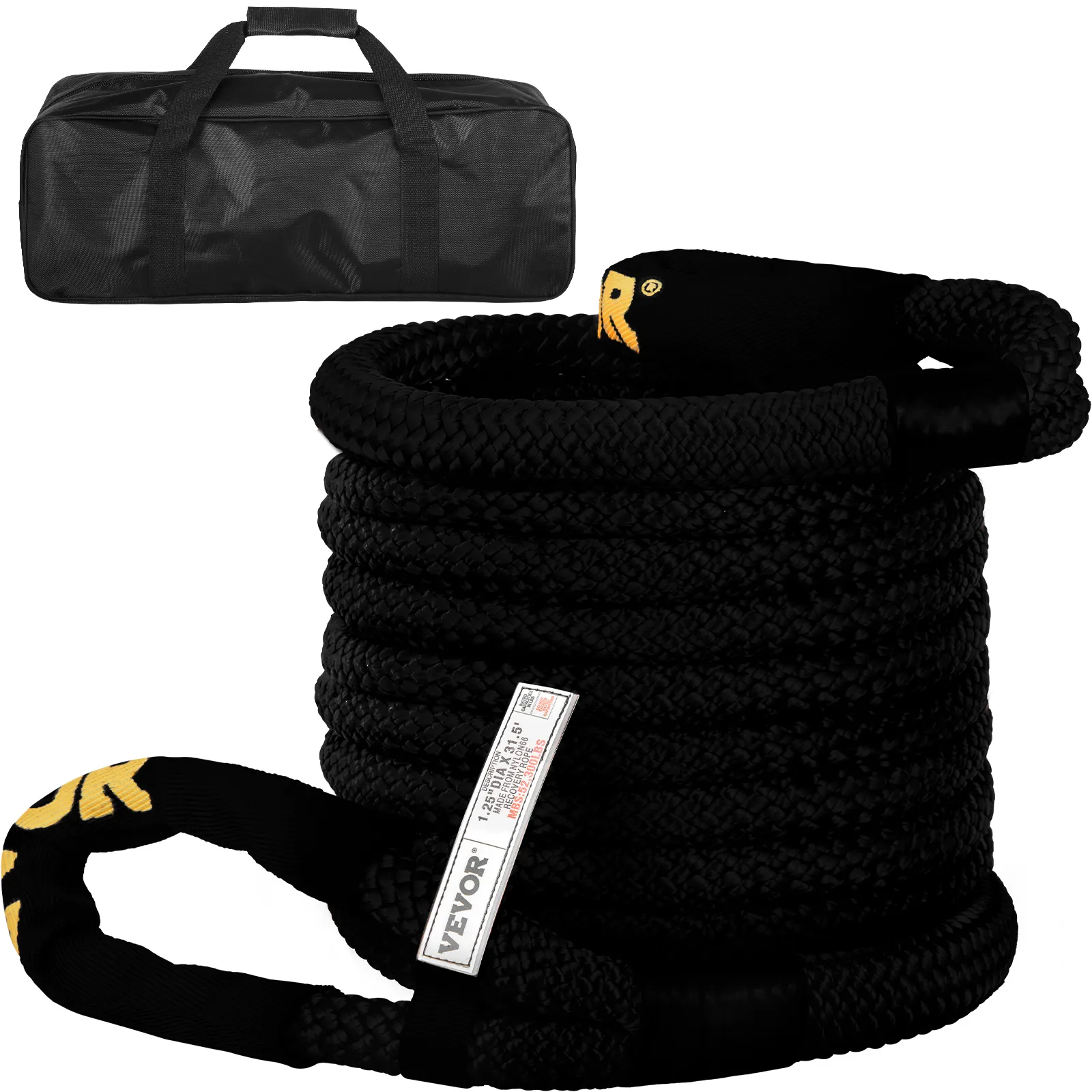 VEVOR kinetic recovery rope with storage bag in black.