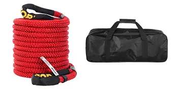 Cuerda de remolque de recuperación cinética VEVOR roja con bolsa de transporte negra.