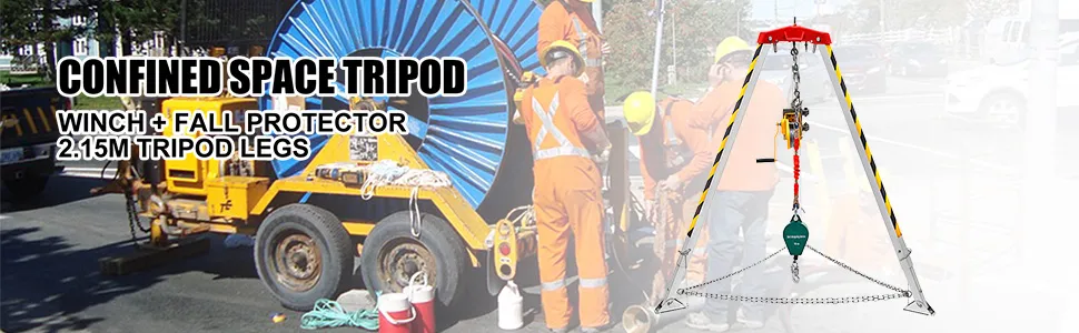 Kit treppiede per spazi confinati VEVOR con verricello e protezione anticaduta, gambe del treppiede da 2,15 m.