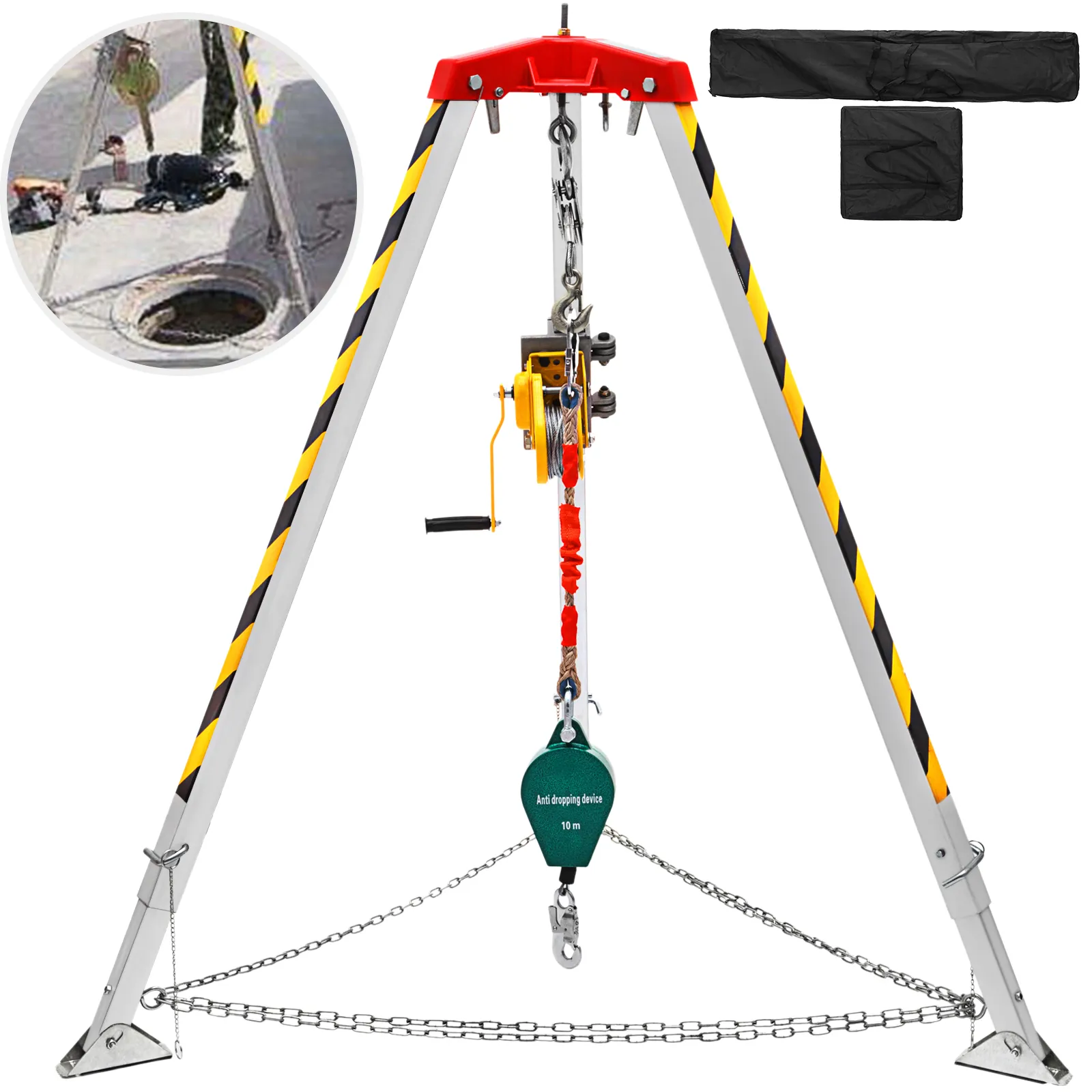 Kit treppiede per spazi confinati VEVOR con paranco e imbracatura di sicurezza.