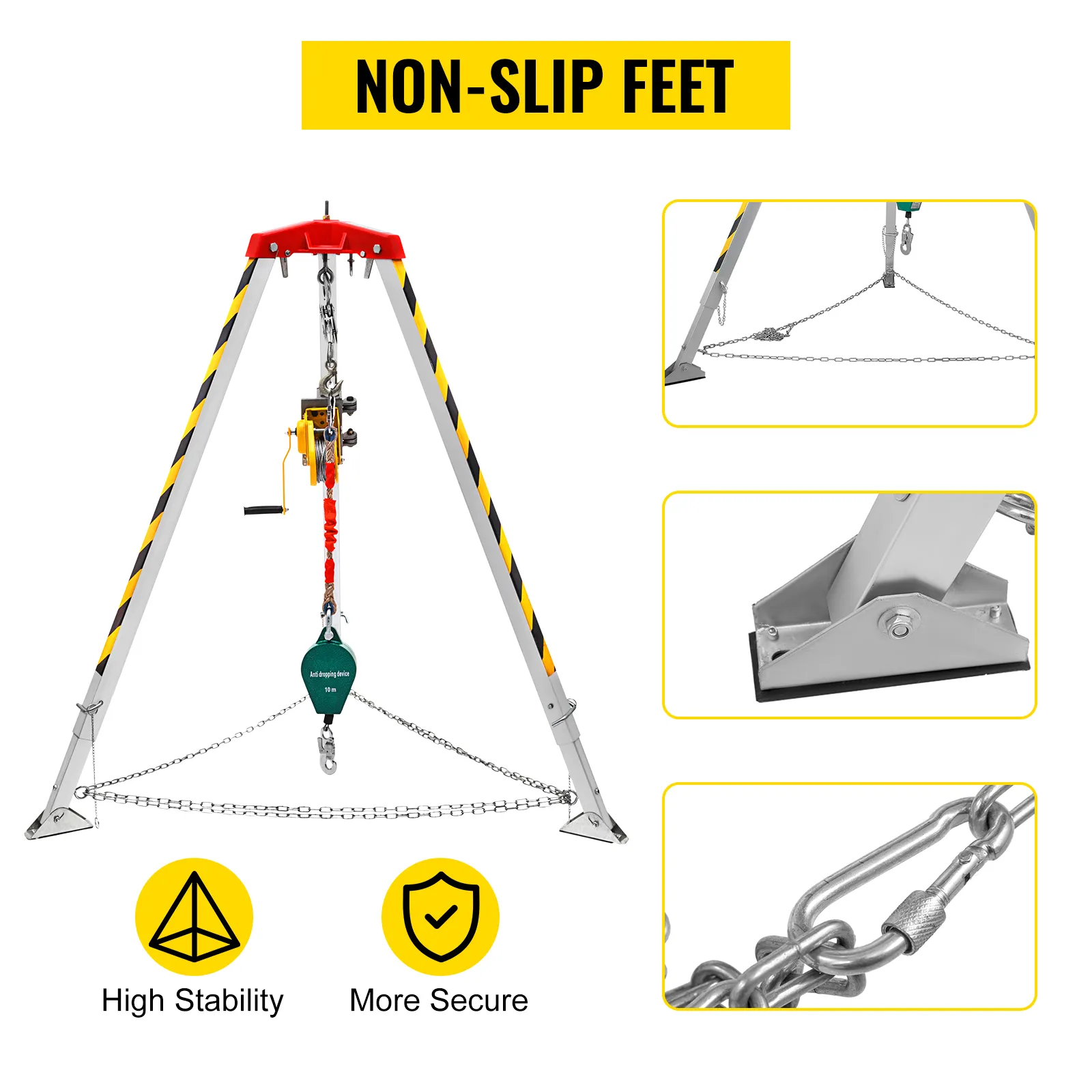 Kit treppiede VEVOR per spazi confinati con piedini antiscivolo e catene stabilizzatrici.