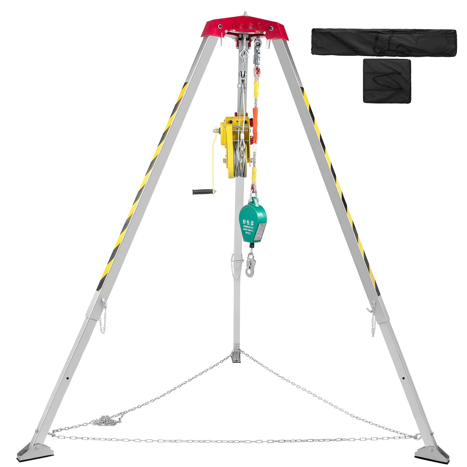 VEVOR confined space rescue kit with tripod, pulley, and chains for safety operations.