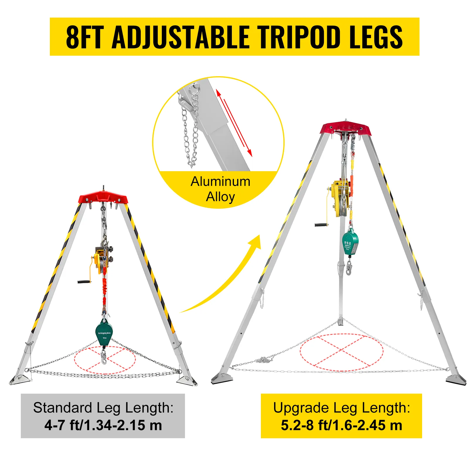 8ft adjustable tripod legs by VEVOR confined space rescue kit, aluminum alloy.