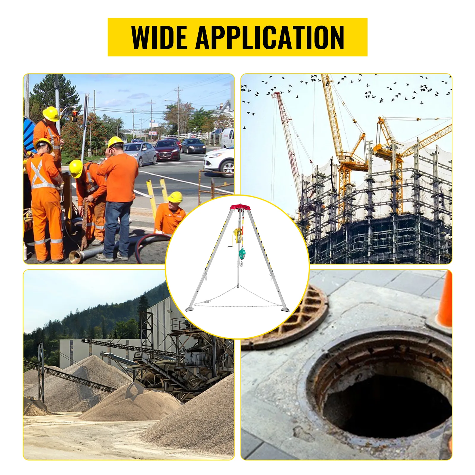 Trípode VEVOR para espacios confinados para aplicaciones de construcción, industriales y de rescate.