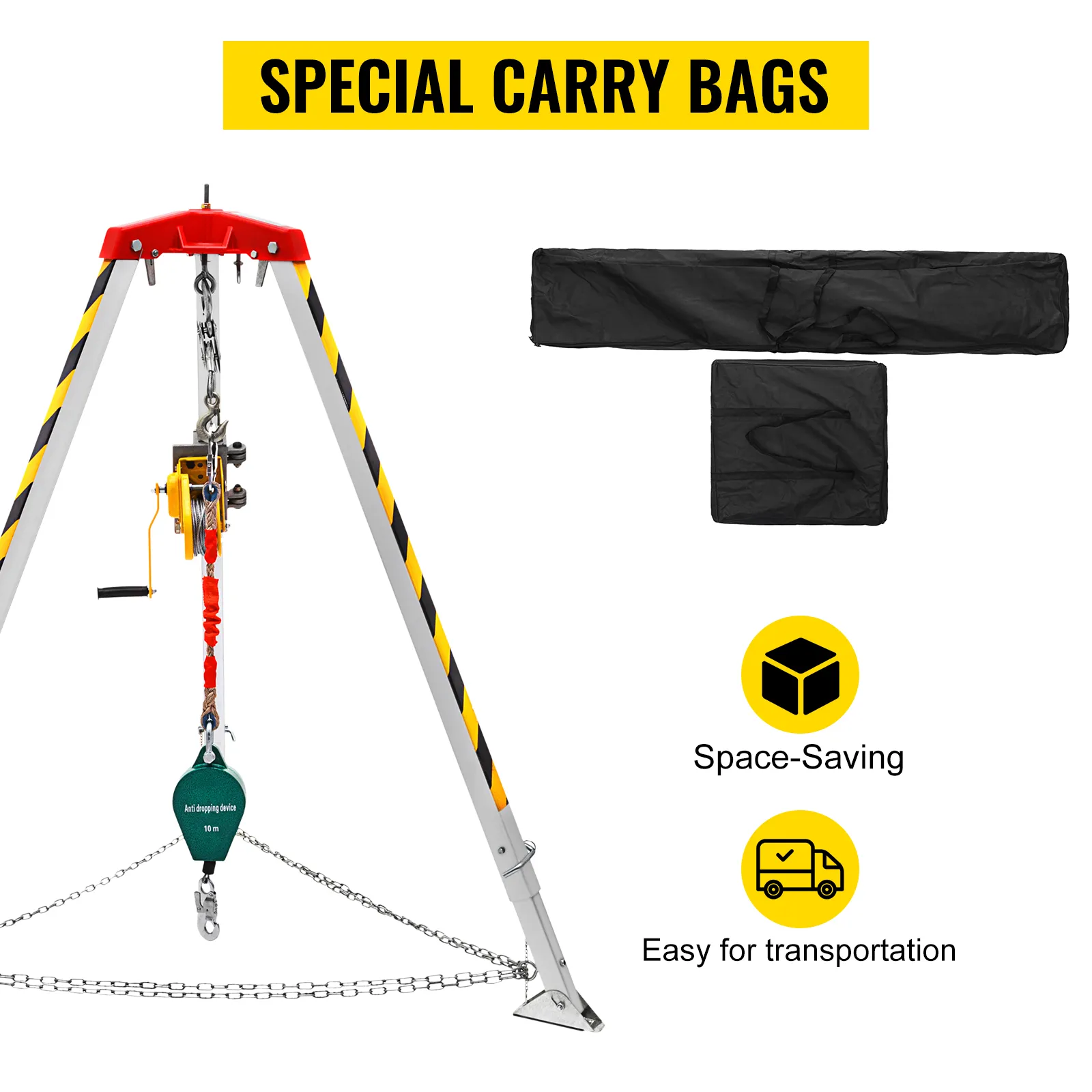 Kit de rescate para espacios confinados VEVOR con bolsas de transporte especiales para un fácil transporte.