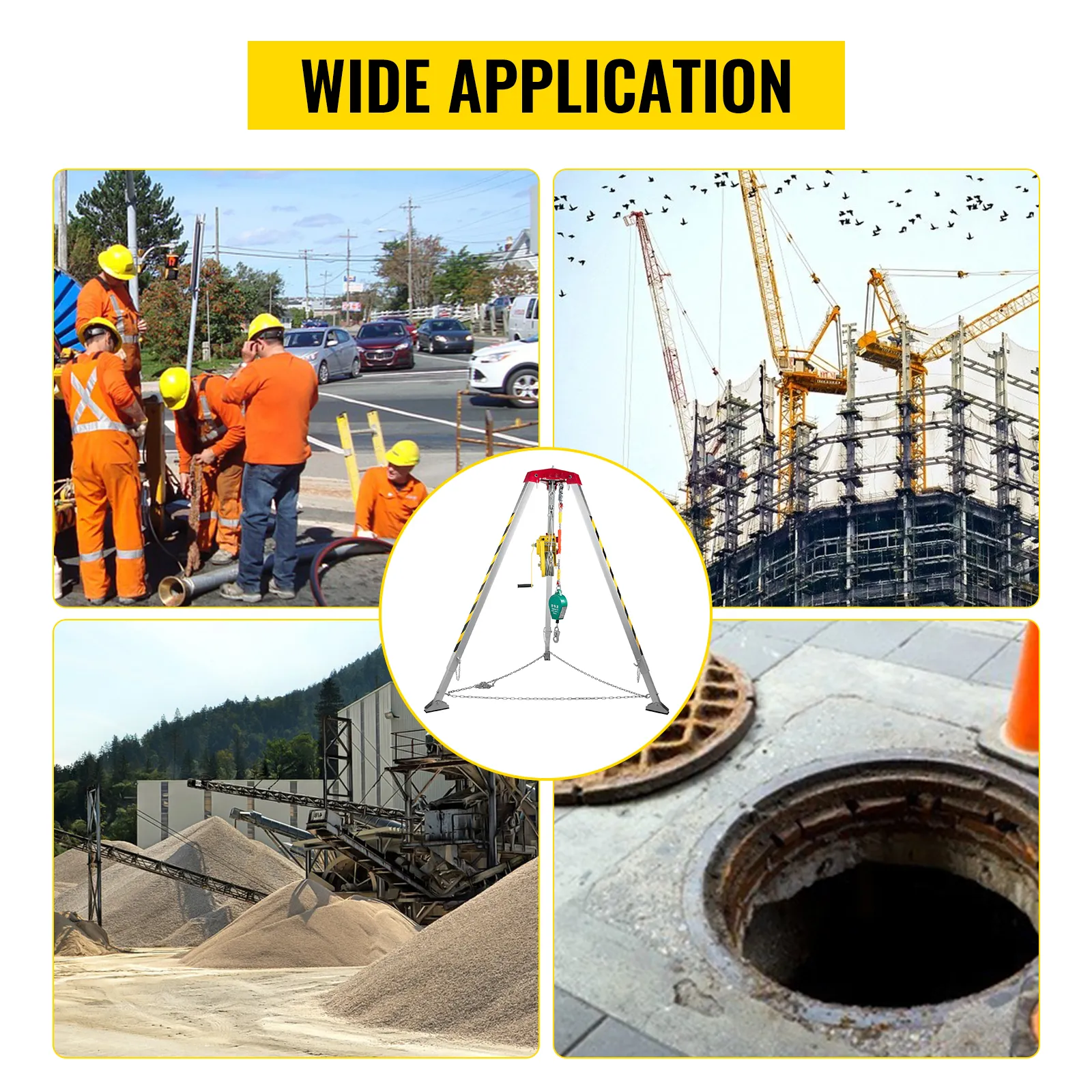 Kit de rescate para espacios confinados VEVOR utilizado en entornos de construcción, industria y obras viales.