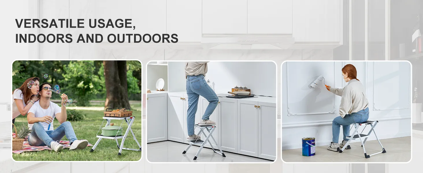 VEVOR step ladder for versatile indoor and outdoor use in kitchens, picnics, and painting tasks.