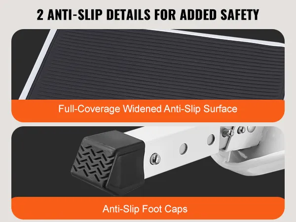 VEVOR step stool with full-coverage anti-slip surface and anti-slip foot caps for added safety.