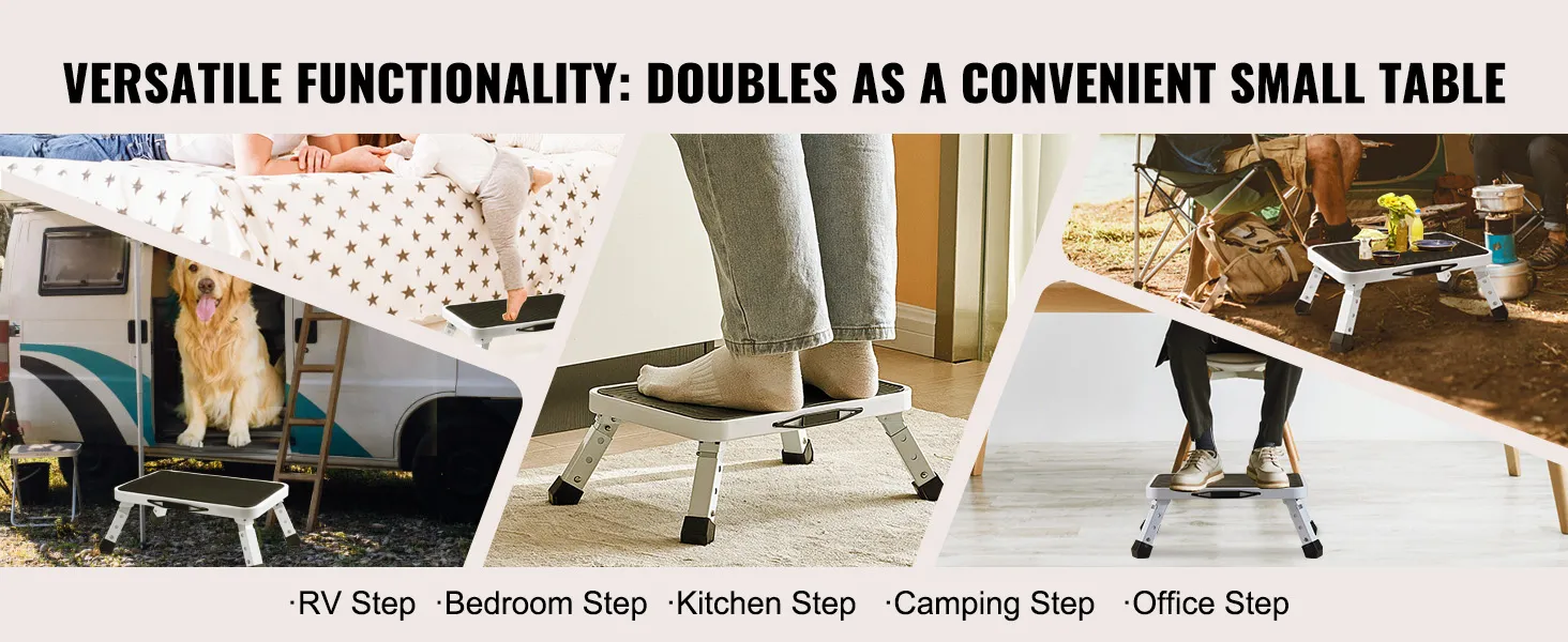 VEVOR step stool: rv step, bedroom step, kitchen step, camping step, and office step versatility.