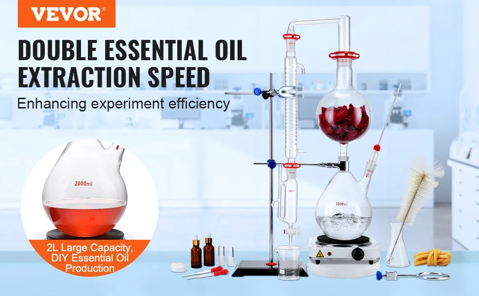 VEVOR Essential Oil Distillation Kit, 2000ml Distillation Apparatus, 3. ...