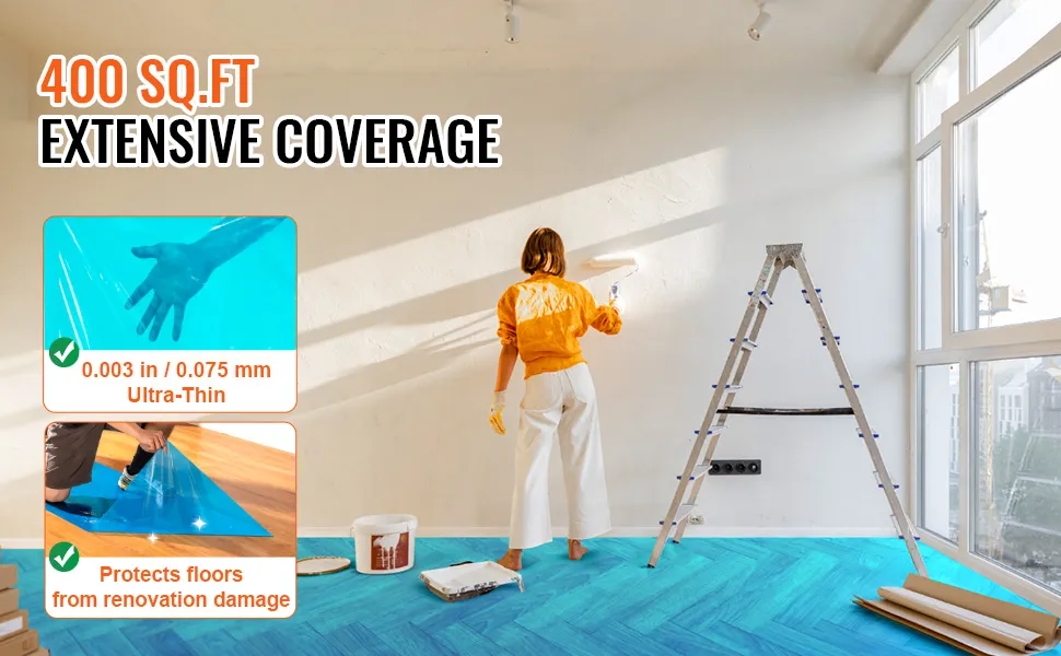 room renovation using VEVOR carpet protection film, extensive 400 sq.ft coverage, ultra-thin 0.075 mm, floor protected.