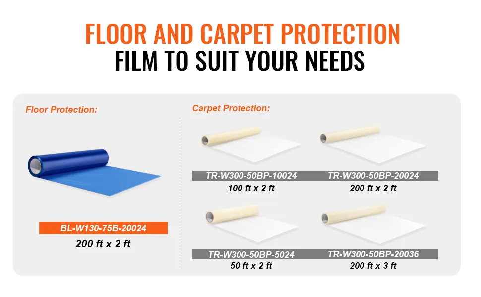 floor and carpet protection films, VEVOR carpet protection film, multiple sizes available.