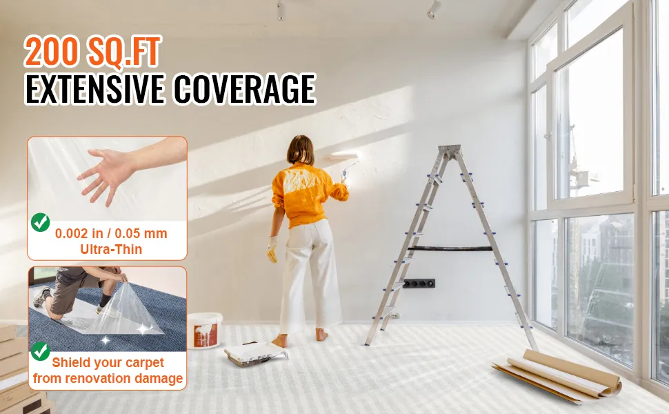 painting room with VEVOR carpet protection film, 200 sq.ft coverage, ultra-thin and shields from damage.