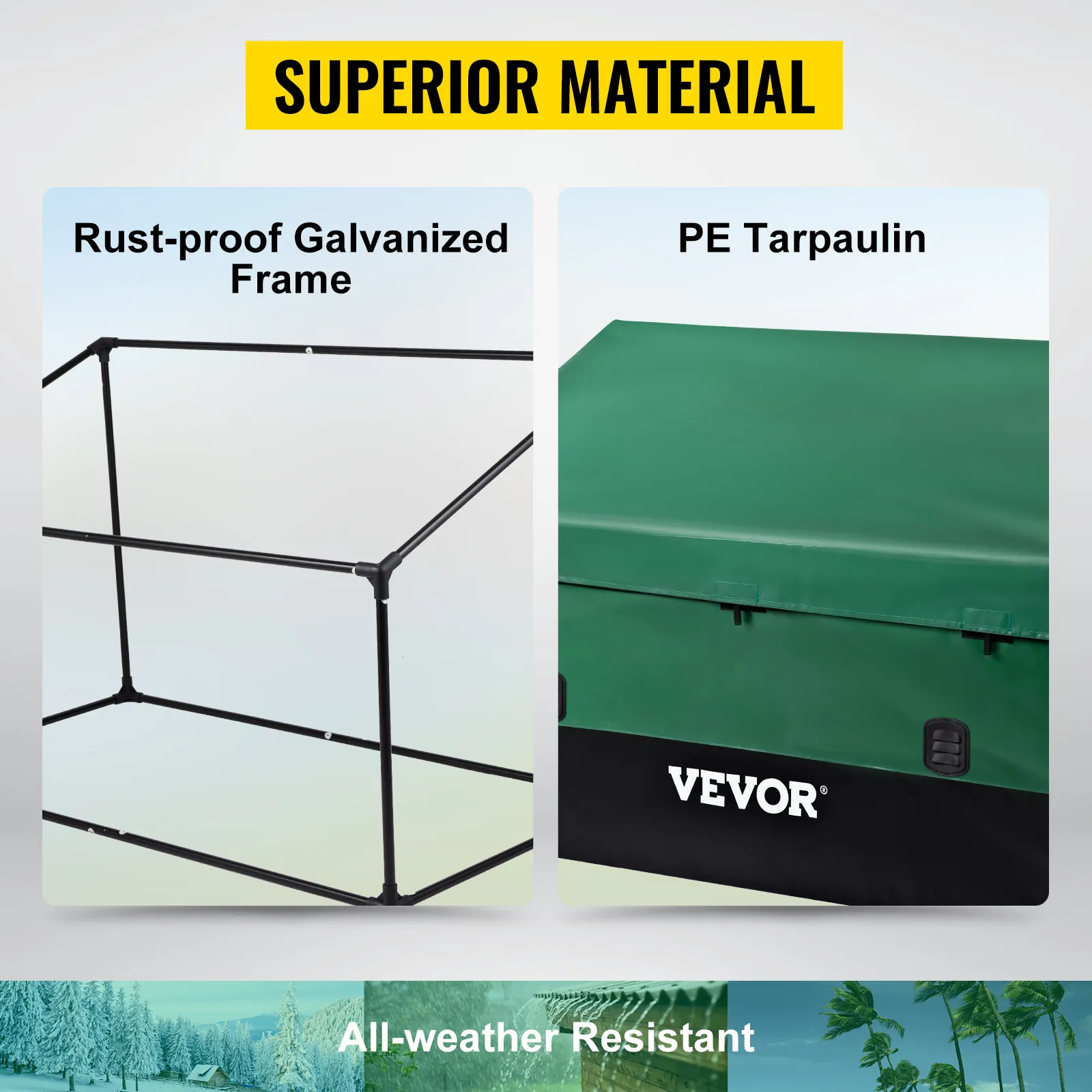 Materiale di qualità superiore: contenitore da esterno VEVOR con telaio zincato antiruggine e telone in PE. Resistente a tutte le intemperie.