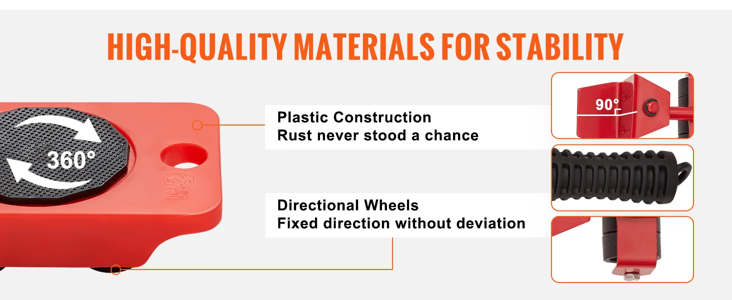 Materiales de alta calidad y rotación de 360° para la plataforma rodante para muebles VEVOR, plástico resistente a la oxidación y ruedas direccionales.