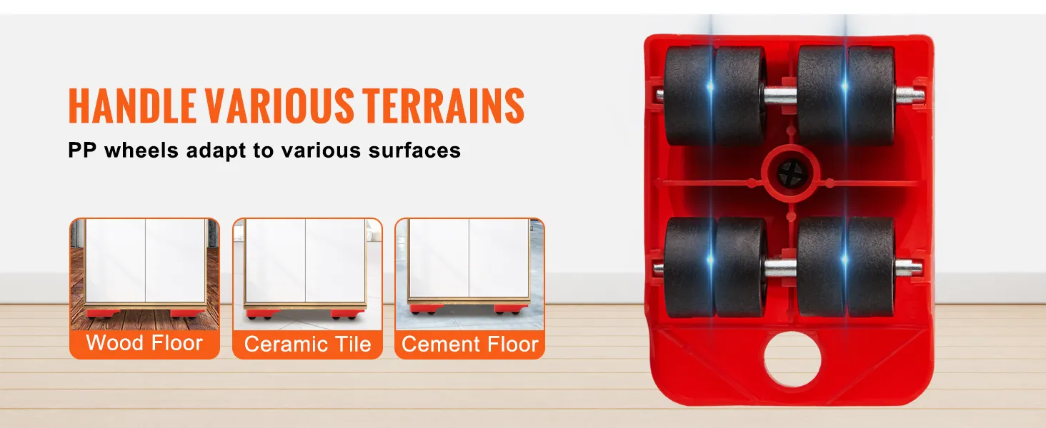 Plataforma rodante para muebles VEVOR con ruedas de polipropileno para adaptarse a suelos de madera, baldosas de cerámica y cemento.