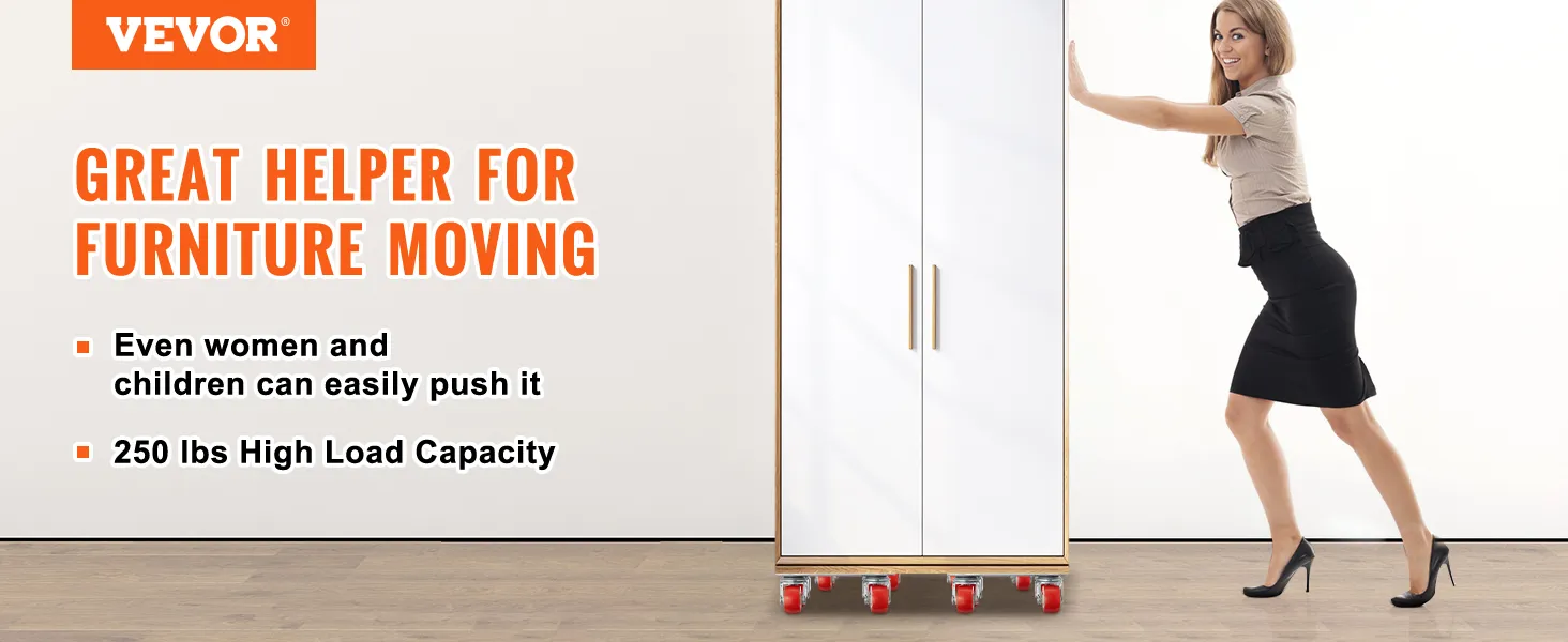 VEVOR furniture dolly, easy to move furniture, high load capacity of 250 lbs. suitable for all users.