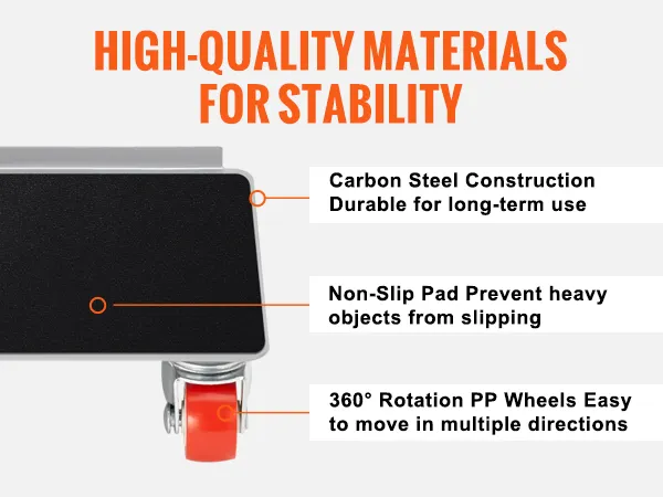 VEVOR furniture dolly with carbon steel construction, non-slip pad, and 360° rotation pp wheels.