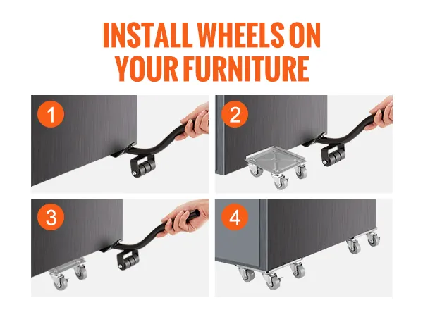 install wheels on your furniture using VEVOR furniture dolly to lift and move easily.