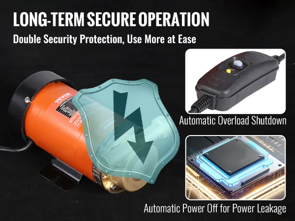Bomba amplificadora de presión de agua VEVOR con doble protección de seguridad, cuenta con apagado automático por sobrecarga y protección contra fugas de energía.