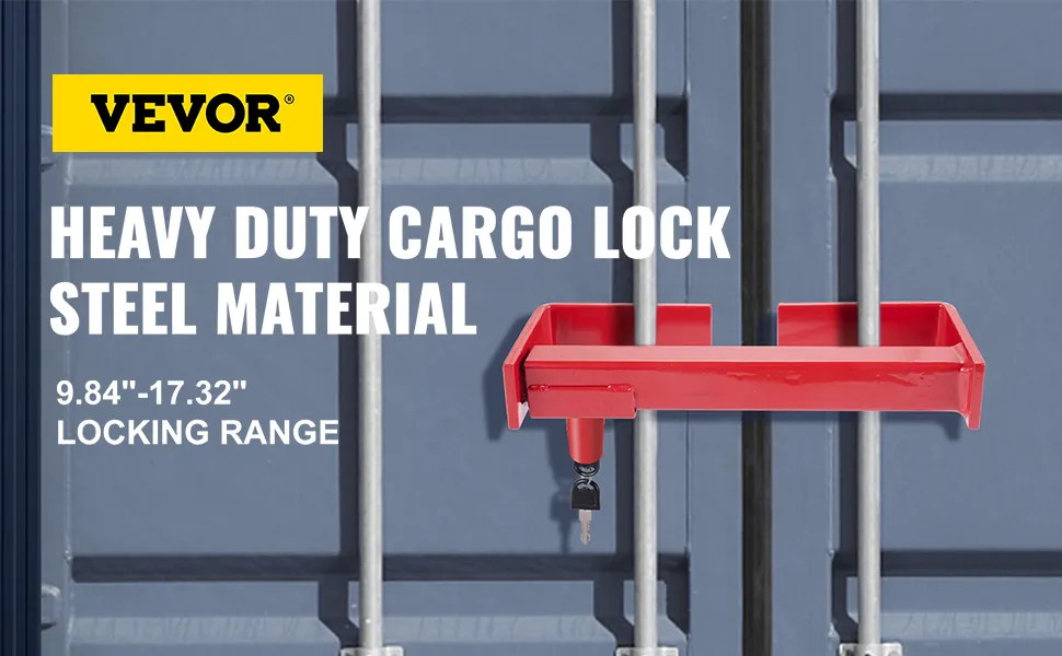VEVOR cargo container lock in red, steel material, heavy-duty, with key for extra security.