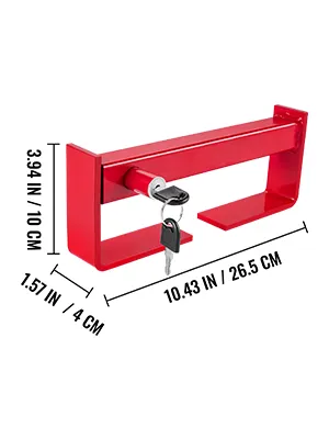 red VEVOR cargo container lock with dimensions and two keys.