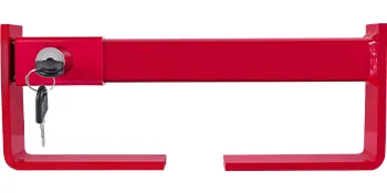 red VEVOR cargo container lock with two keys inserted.