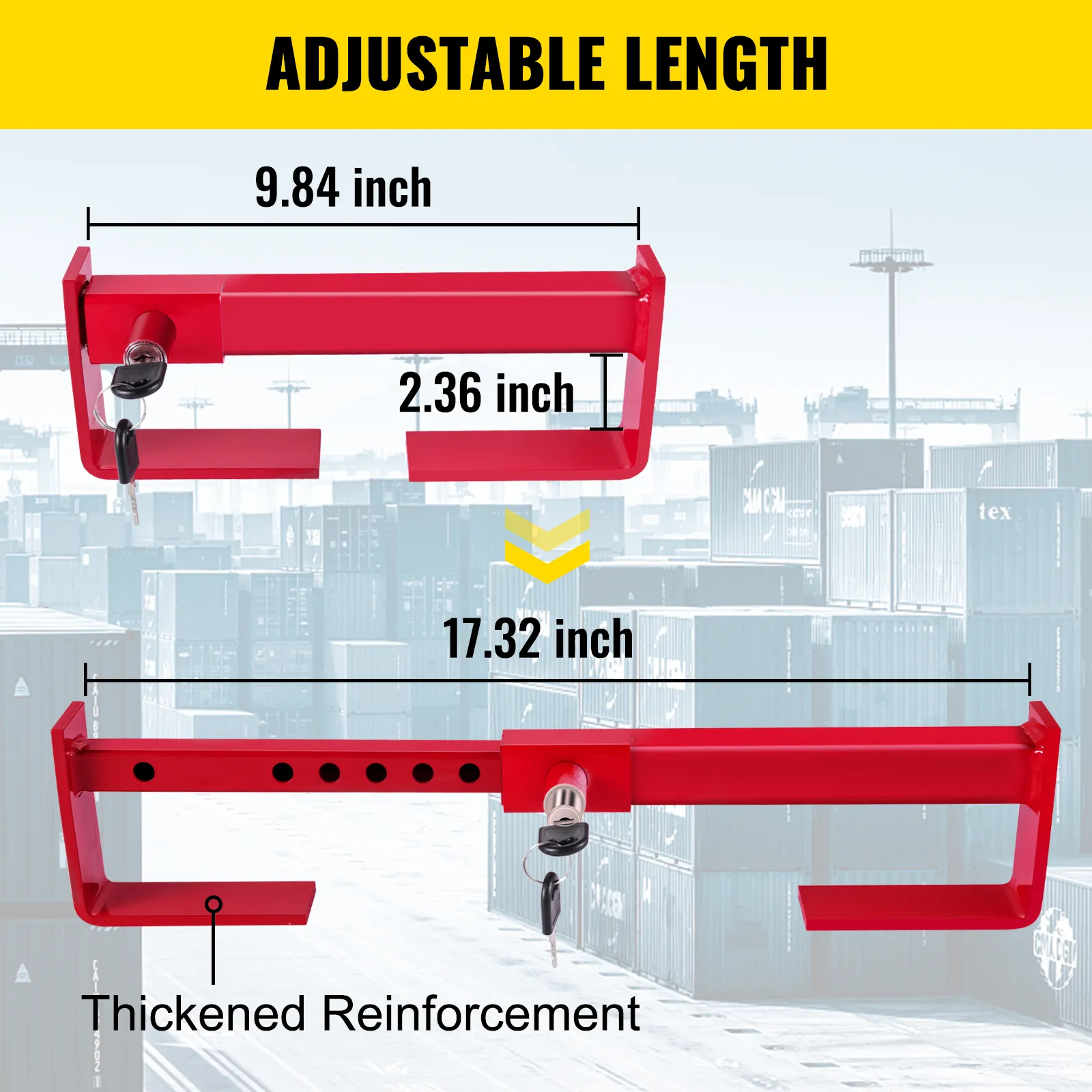 VEVOR cargo container lock with adjustable length, thickened reinforcement, and key lock.