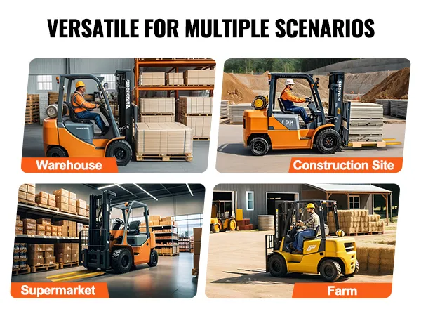 VEVOR forklift extensions easily installed on forklift forks without tools in a warehouse setting.