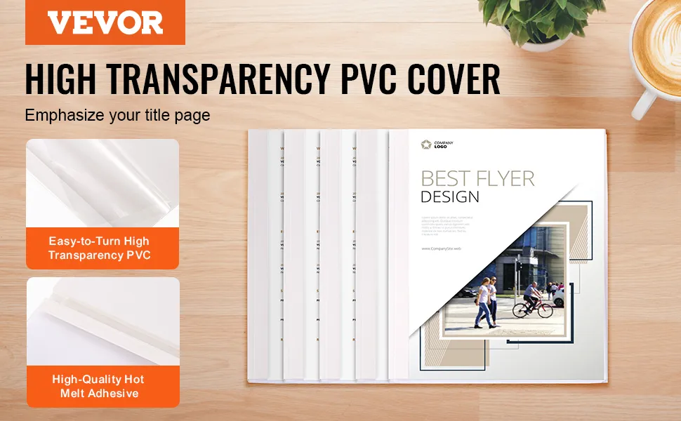 VEVOR thermal binding covers with high transparency pvc cover, ideal for emphasizing your title page.