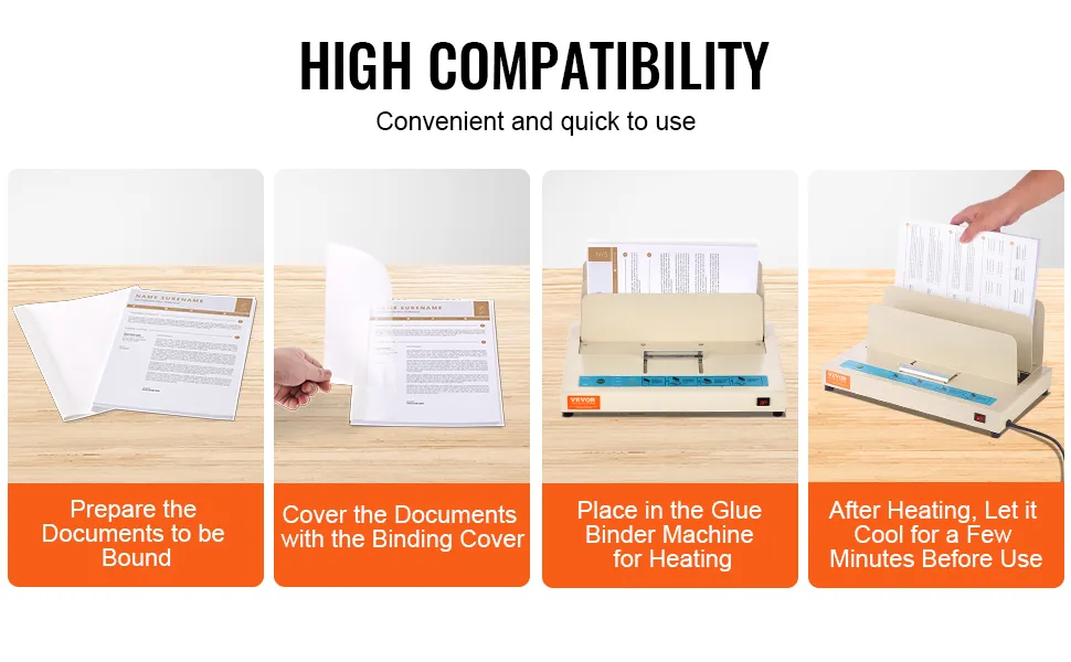 high compatibility VEVOR thermal binding covers; easy steps for preparing and binding documents
