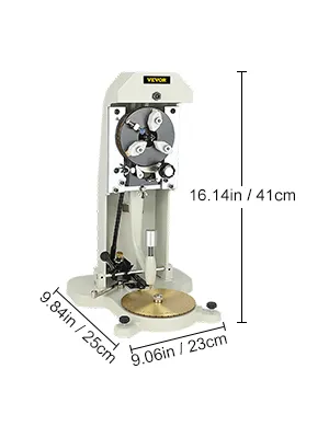 VEVOR-Ringgraviermaschine mit Maßangaben für Höhe, Breite und Tiefe.