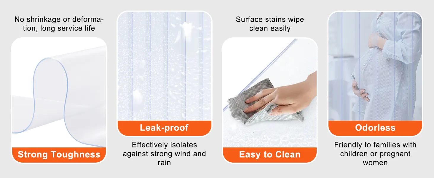 strong, leak-proof, easy-to-clean, odorless VEVOR strip curtain; ideal for families with kids or pregnant women.