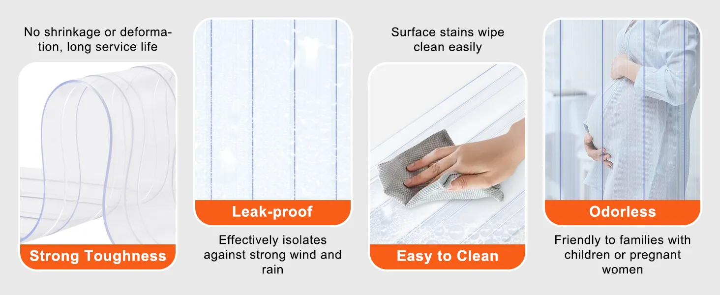 Stark robuster VEVOR-Streifenvorhang; auslaufsicher, leicht zu reinigen, geruchslos, familienfreundlich, langlebig.