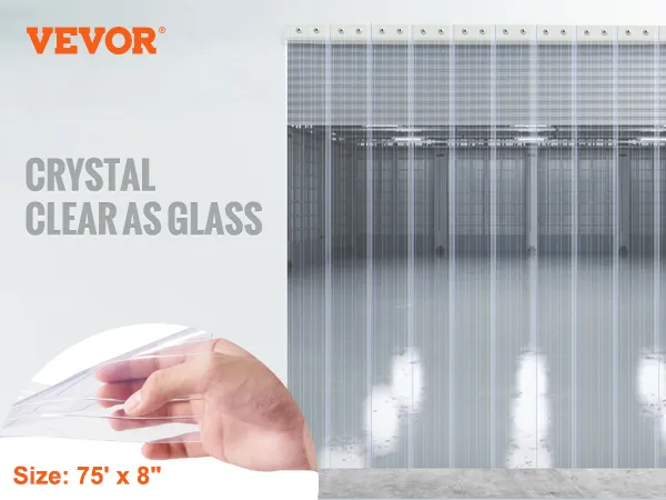 Zasłona paskowa VEVOR, przezroczysta, nie wpływa na oświetlenie wewnętrzne, wymiary 75' x 8".