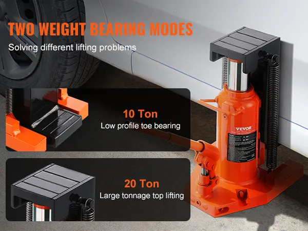 VEVOR hydraulische teenkrik met 10-tons laagprofiel teenlager en 20-tons groot tonnage tophefopties