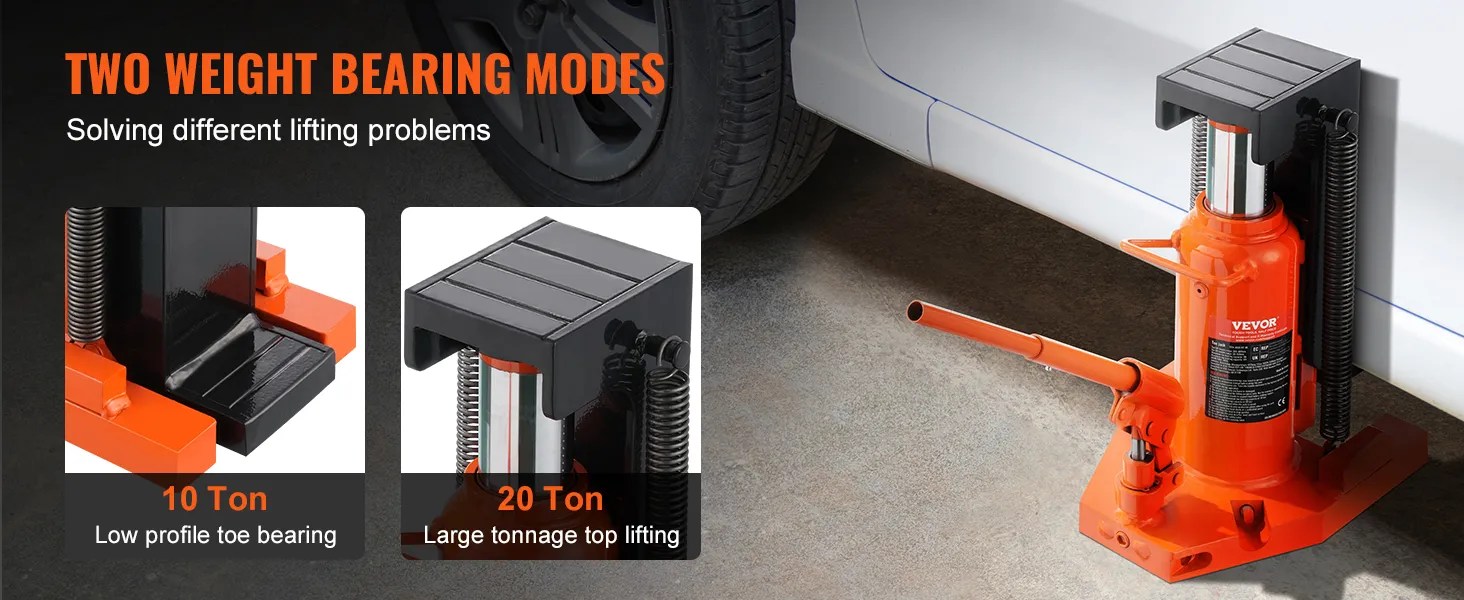 VEVOR hydraulische teenkrik met 10-tons laagprofiel teenlager en 20-tons groot tonnage tophefopties