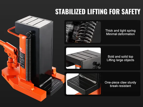 VEVOR hydraulische teenkrik met dikke veer, massieve bovenkant en stevige, eendelige klauw voor stabiel heffen.