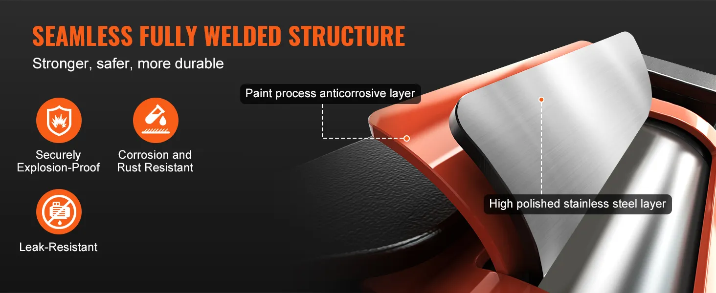 VEVOR hydraulische teenkrik met explosieveilige, corrosiebestendige, lekvrije, naadloze staallaag.