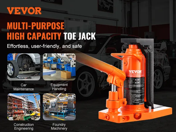 VEVOR hydraulic toe jack: multi-purpose tool for car maintenance, equipment handling, and construction.