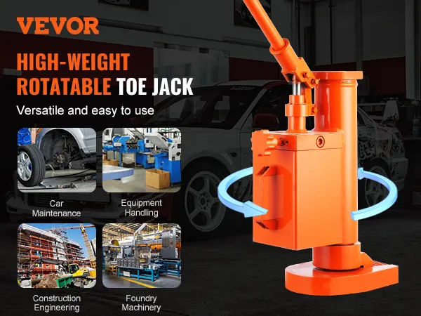 VEVOR hydraulic toe jack for high-weight and rotatable lifting, versatile for various industries.