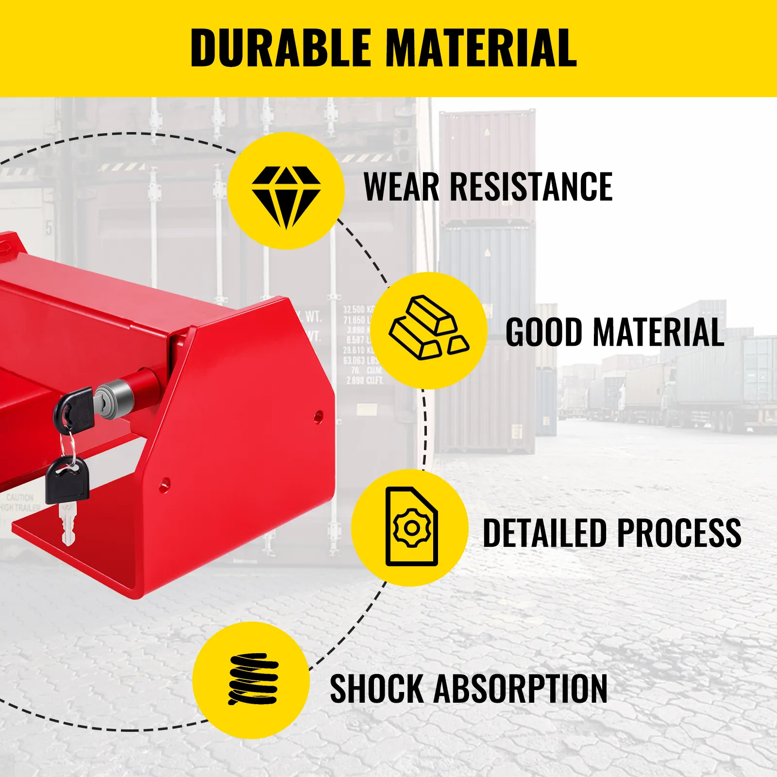 red VEVOR cargo container lock showcasing durability, wear resistance, and shock absorption.