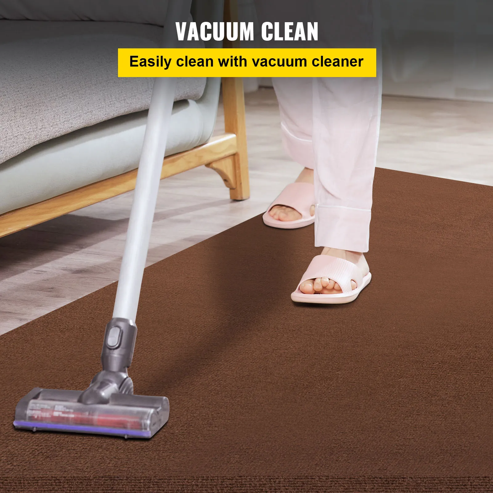 vacuuming VEVOR marine carpet with ease using a vacuum cleaner.