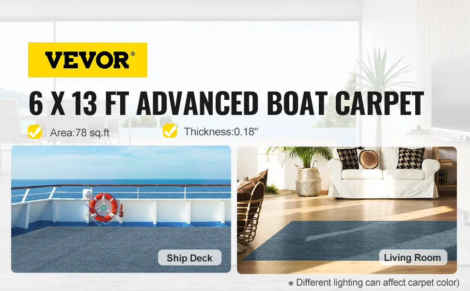 VEVOR marine carpet for ship decks and living rooms, 6x13 ft, 78 sq.ft area, 0.18" thick.