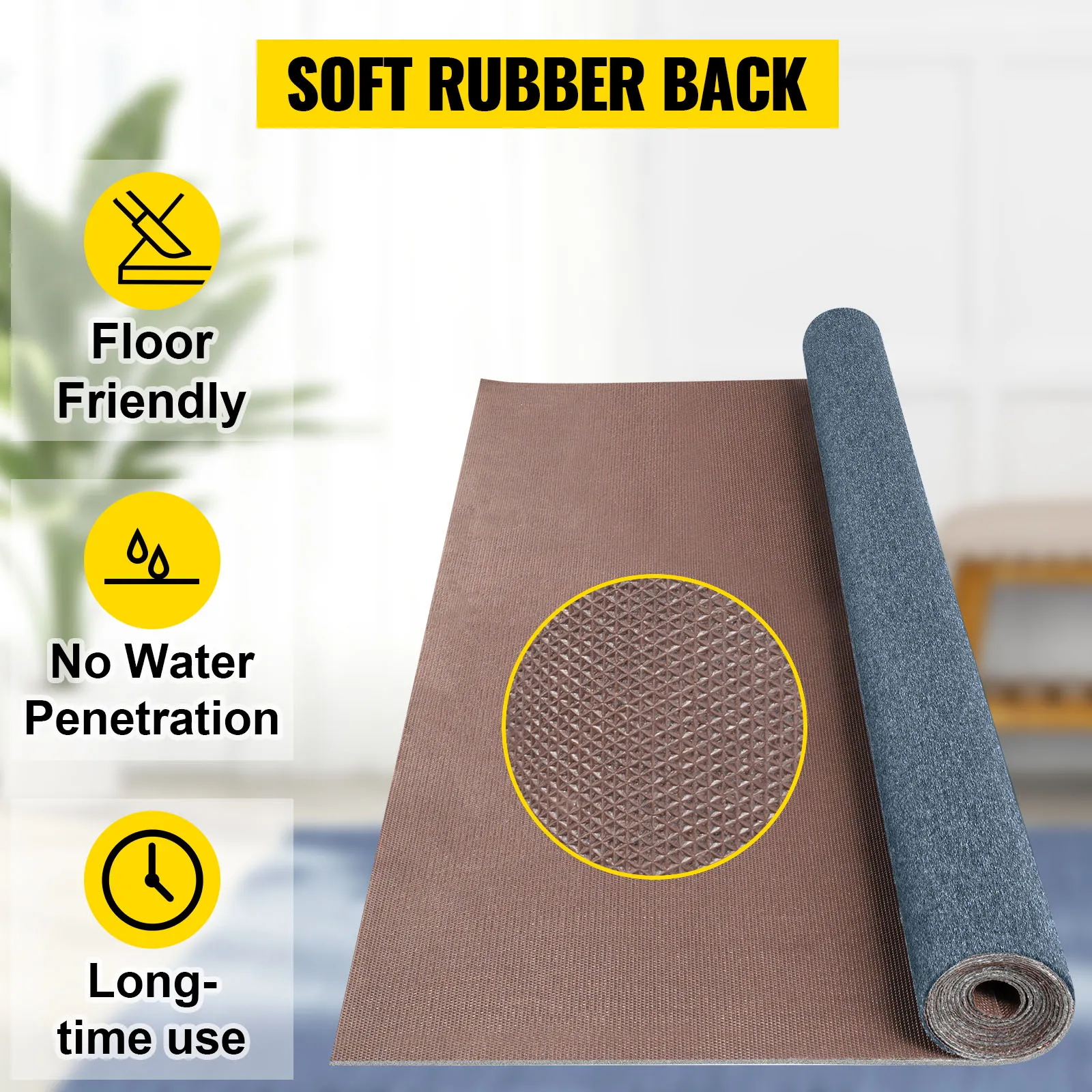 VEVOR marine carpet with soft rubber back, floor friendly, no water penetration, long use.