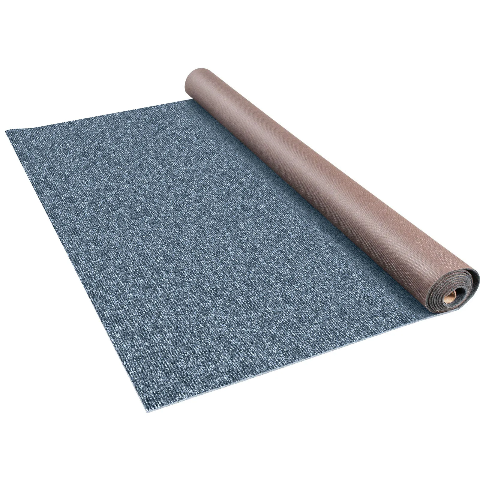VEVOR marine carpet roll in blue-gray texture with brown backing.