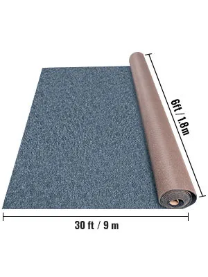 Alfombra marina VEVOR, azul, 30 pies x 6 pies, parcialmente enrollada con dimensiones mostradas.