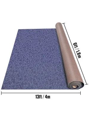 rolled blue VEVOR marine carpet, 13ft x 6ft, showing dimensions.