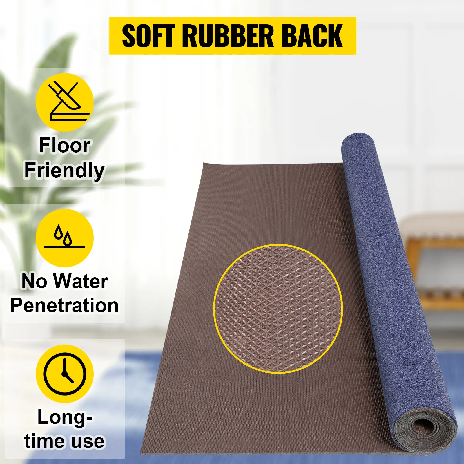 VEVOR marine carpet with soft rubber back, floor-friendly, no water penetration, long use.