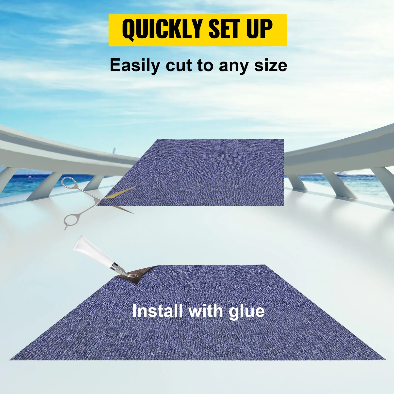 VEVOR marine carpet: easily cut and install with glue.